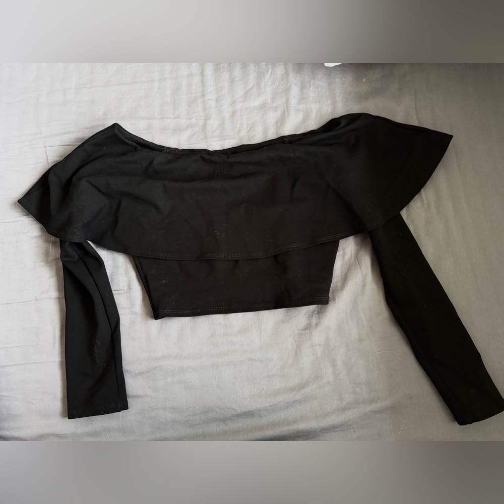 Black Off-Shoulder Cropped Ruffled Women's Top Size small